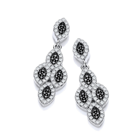 Micro Pave' Black & White Cubic Zirconia Drop Earrings