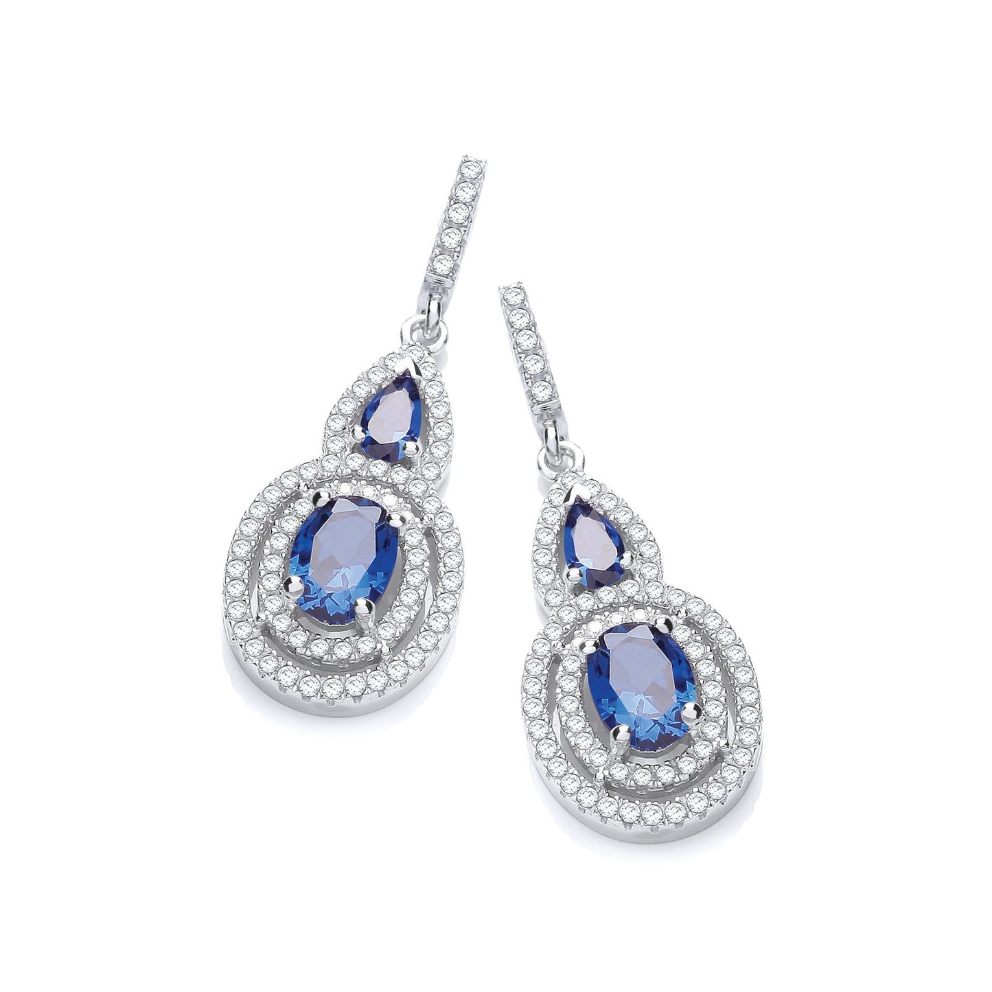 Micro Pave' Sapphire & White Cubic Zirconia Drop Earrings