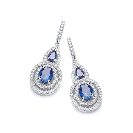 Micro Pave' Sapphire & White Cubic Zirconia Drop Earrings