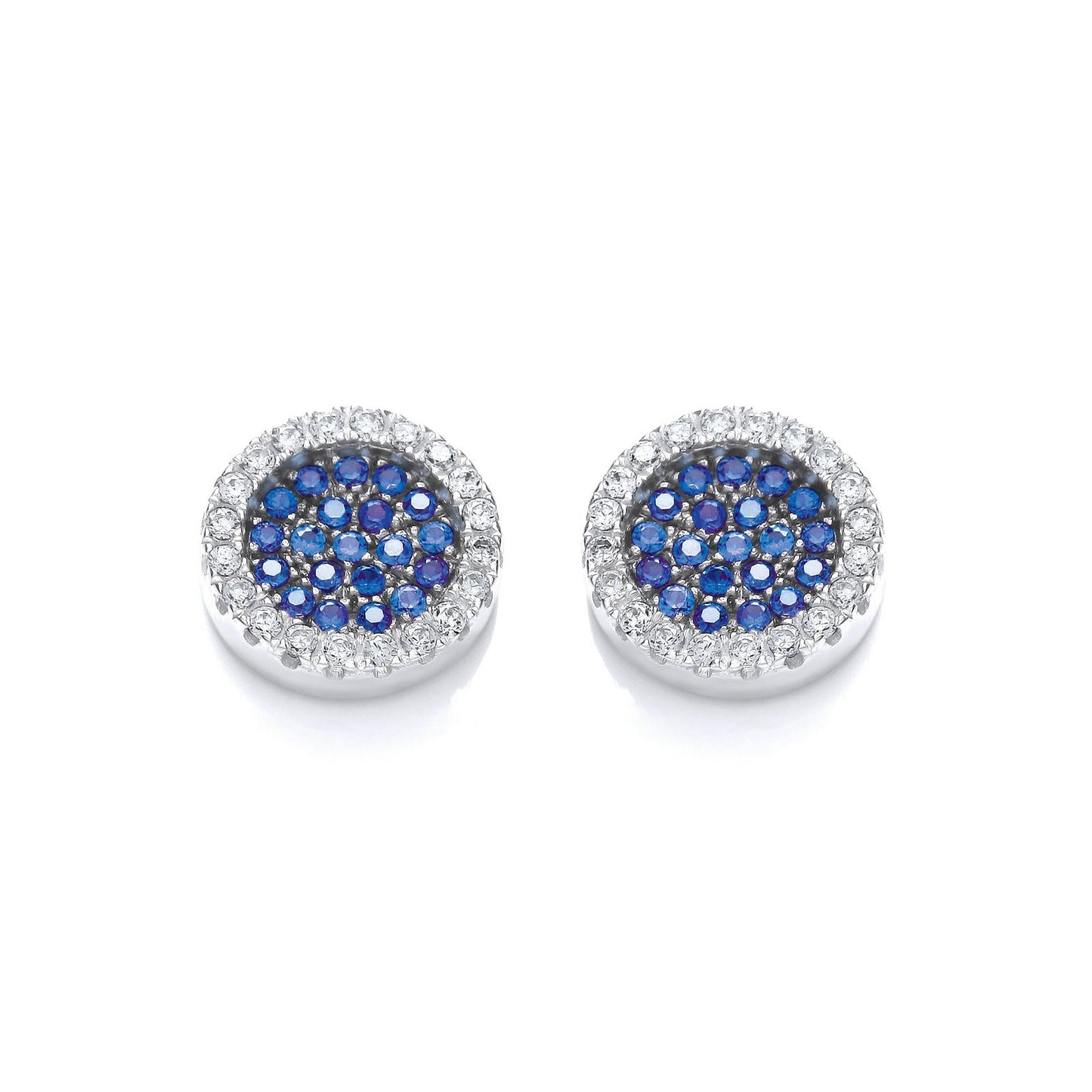 Micro Pave' Round Blue Cubic Zirconia Stud Earrings