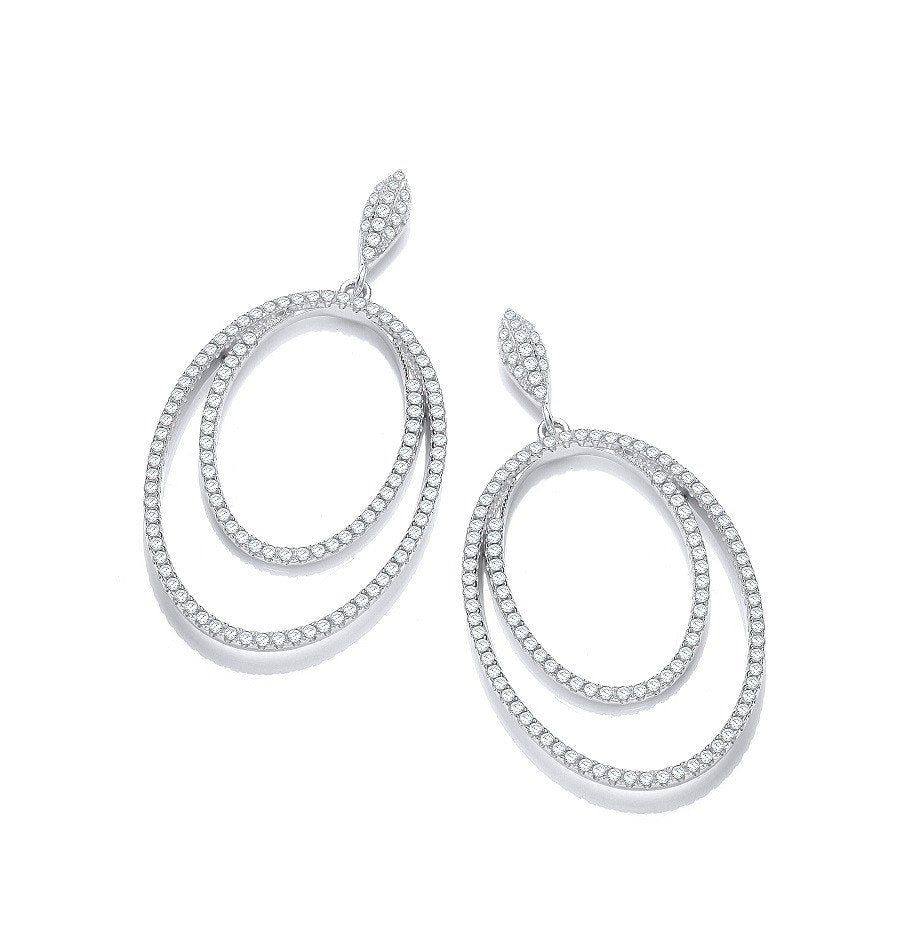 Micro Pave' Double Oval Drop Cubic Zirconia Earrings