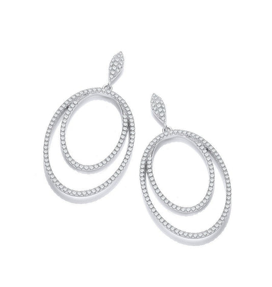 Micro Pave' Double Oval Drop Cubic Zirconia Earrings