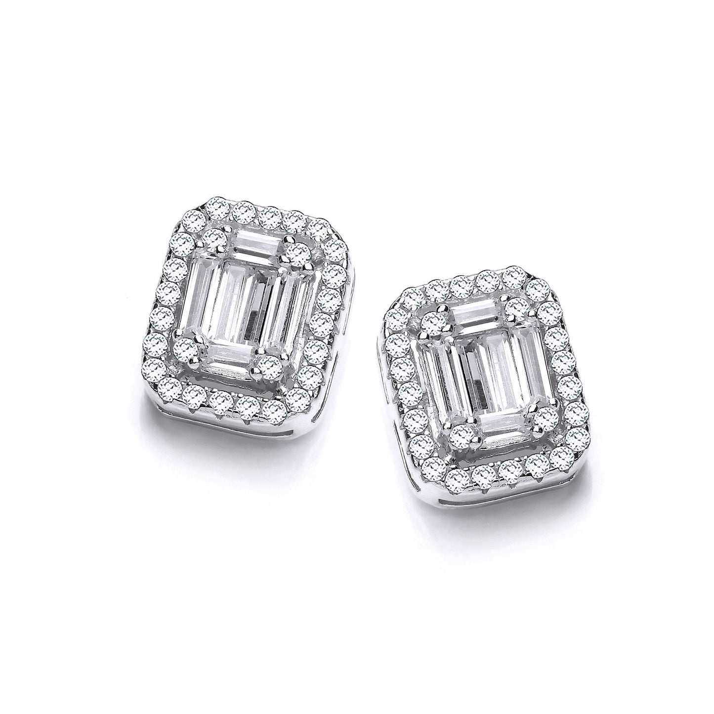 Emerald Look Created By Cubic Zirconia Baguettes, Silver Stud Earrings
