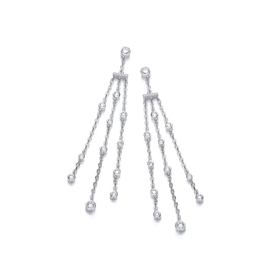 Three Strings With Rubover Cubic Zirconias Silver Drop Earrings