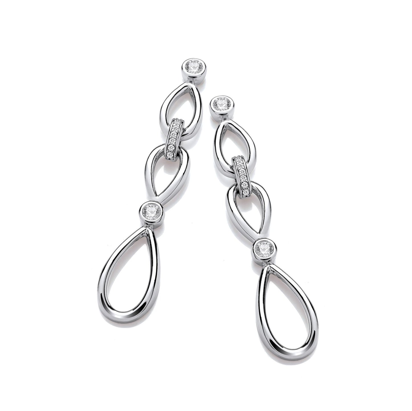 Infinity Style & Rubover Cubic Zirconia Silver Drop Earrings