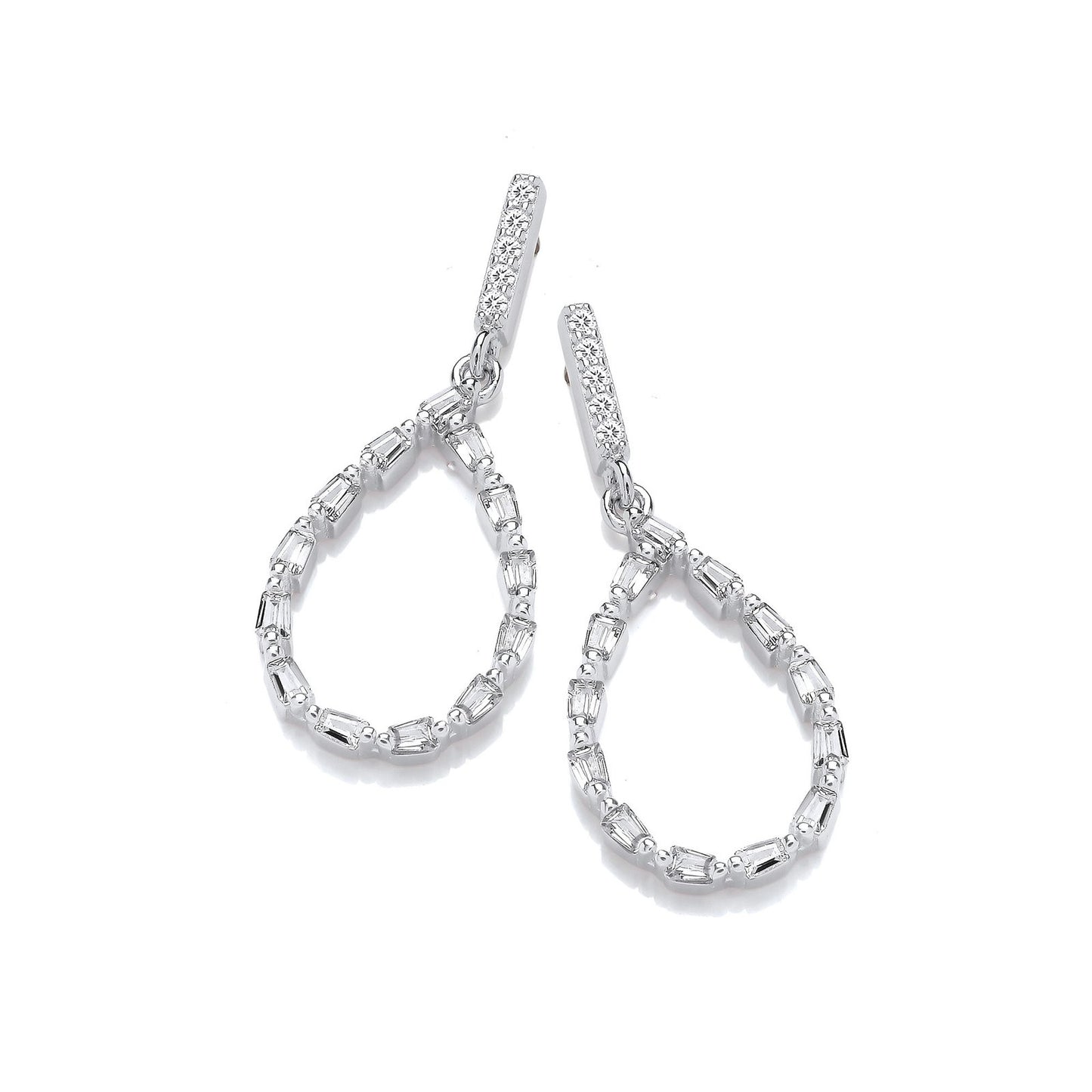 Teardrop Baguette Cubic Zirconias  Silver Drop Earrings