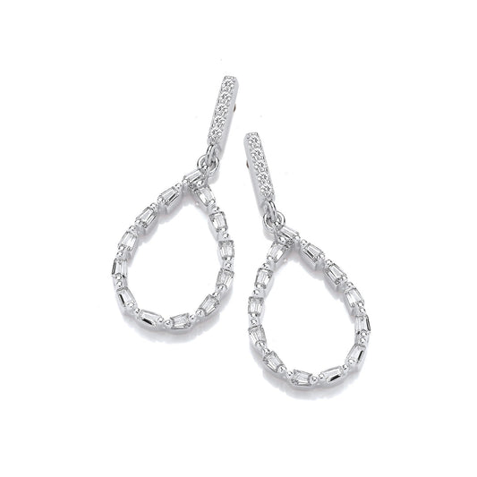 Teardrop Baguette Cubic Zirconias  Silver Drop Earrings