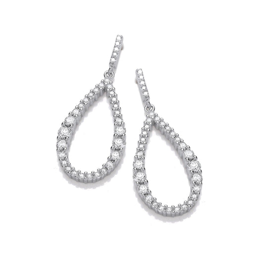 Silver Teardrop Cubic Zirconia Long Earrings