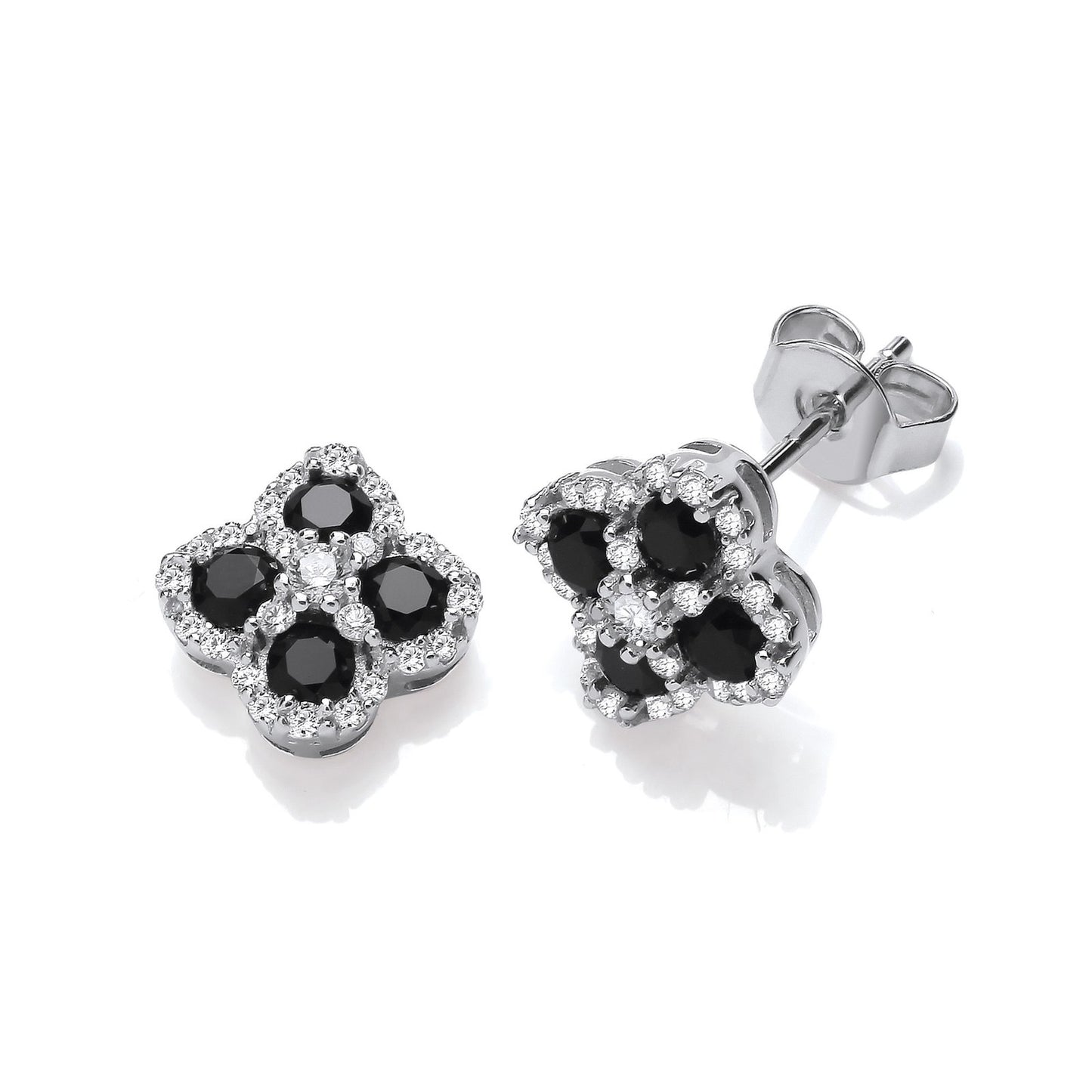 Black Four Leaf Clover Cubic Zirconia Stud Earrings