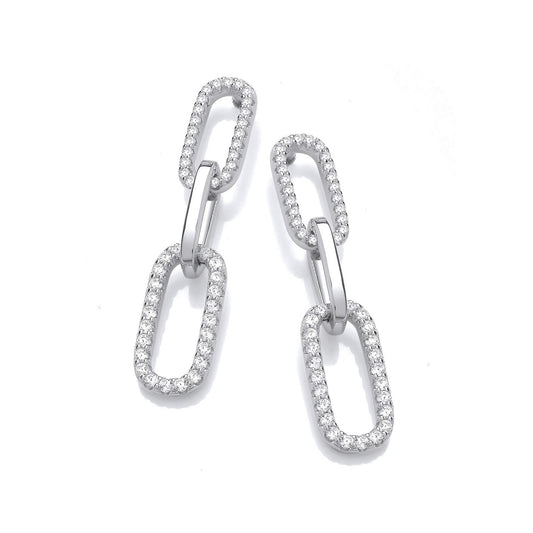 Paper Clip Micro Pave Cubic Zirconia Drop Earrings