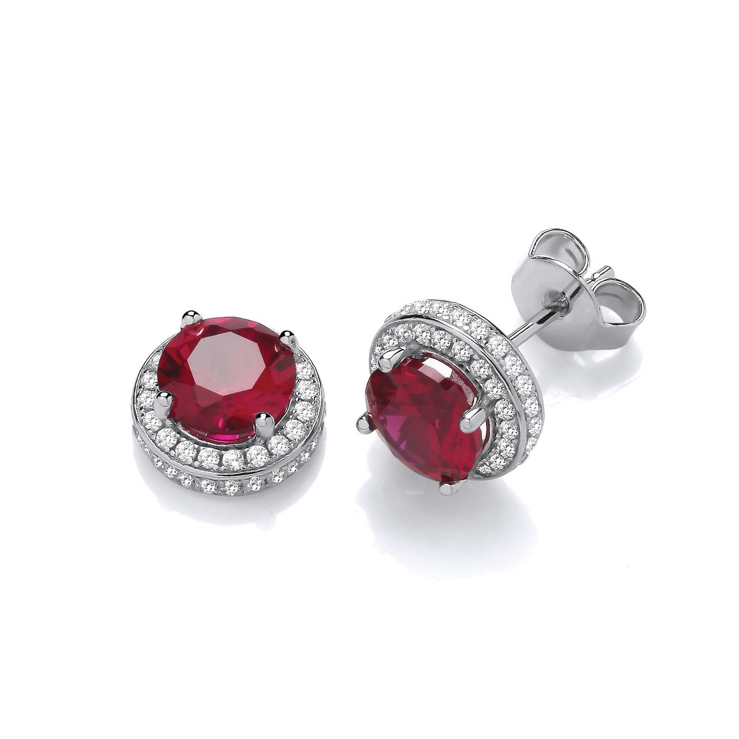 Red Halo Style Cubic Zirconia Stud Earrings
