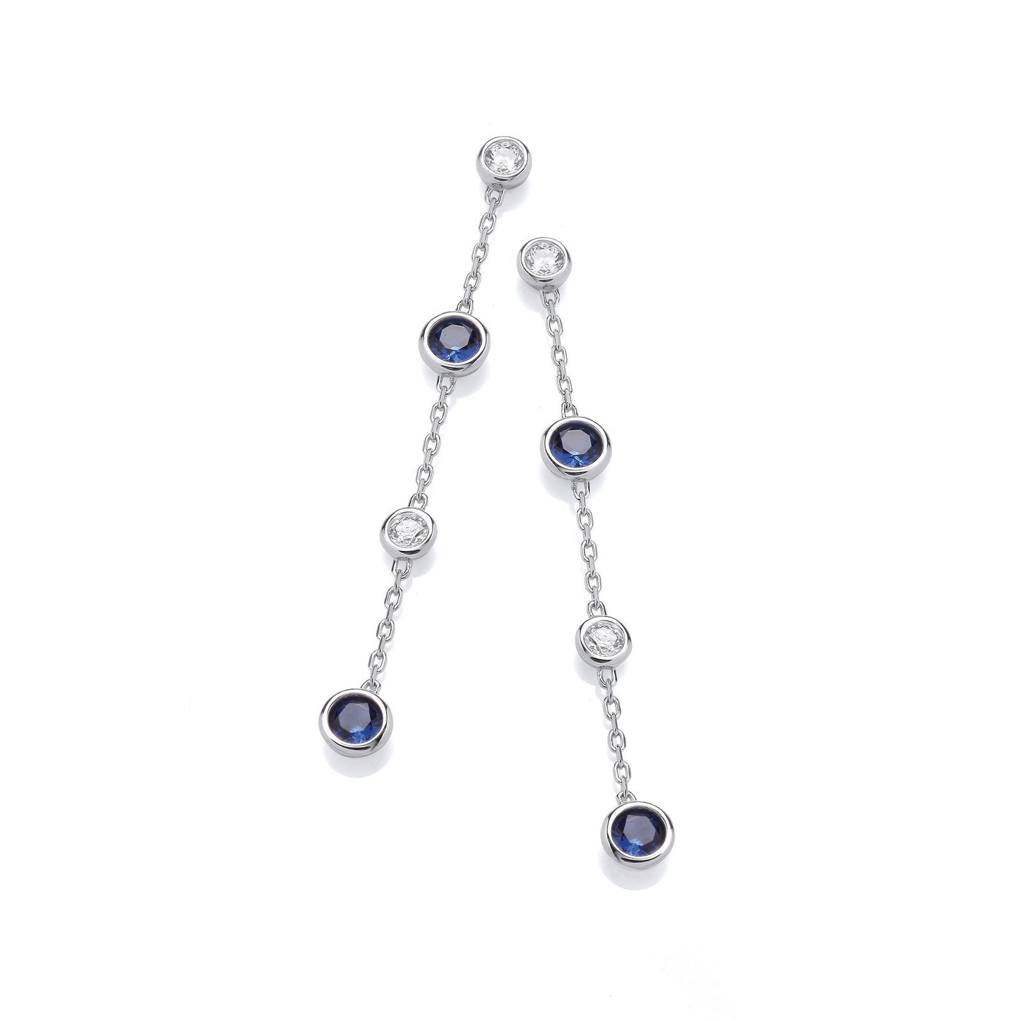 Silver Rubover Clear & Blue Cubic Zirconia's Drop Earrings