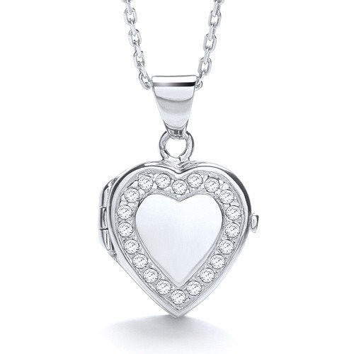 Heart Shape With Line Of Cubic Zirconia's Locket