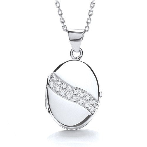 Oval Shape With 2 Row Of Cubic Zirconia's Across Locket