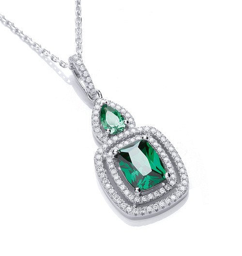 Micro Pave' Fancy Pendant Green Cubic Zirconia With 18" Chain