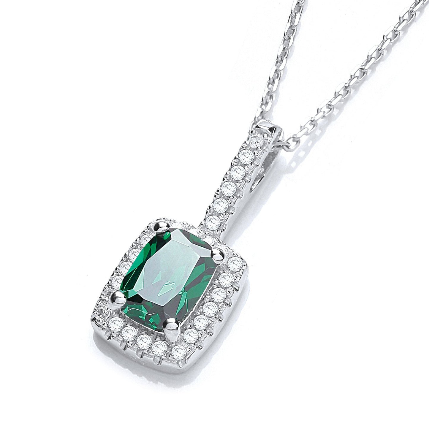 Micro Pave' Fancy Pendant Green Small Cubic Zirconia With 18" Chain