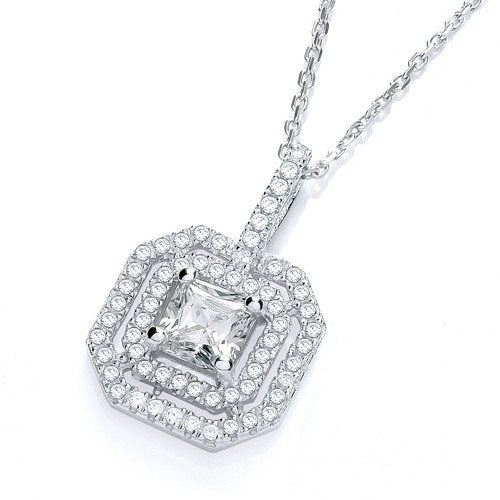 Micro Pave' Fancy Pendant Cubic Zirconia Centre With 18" Chain