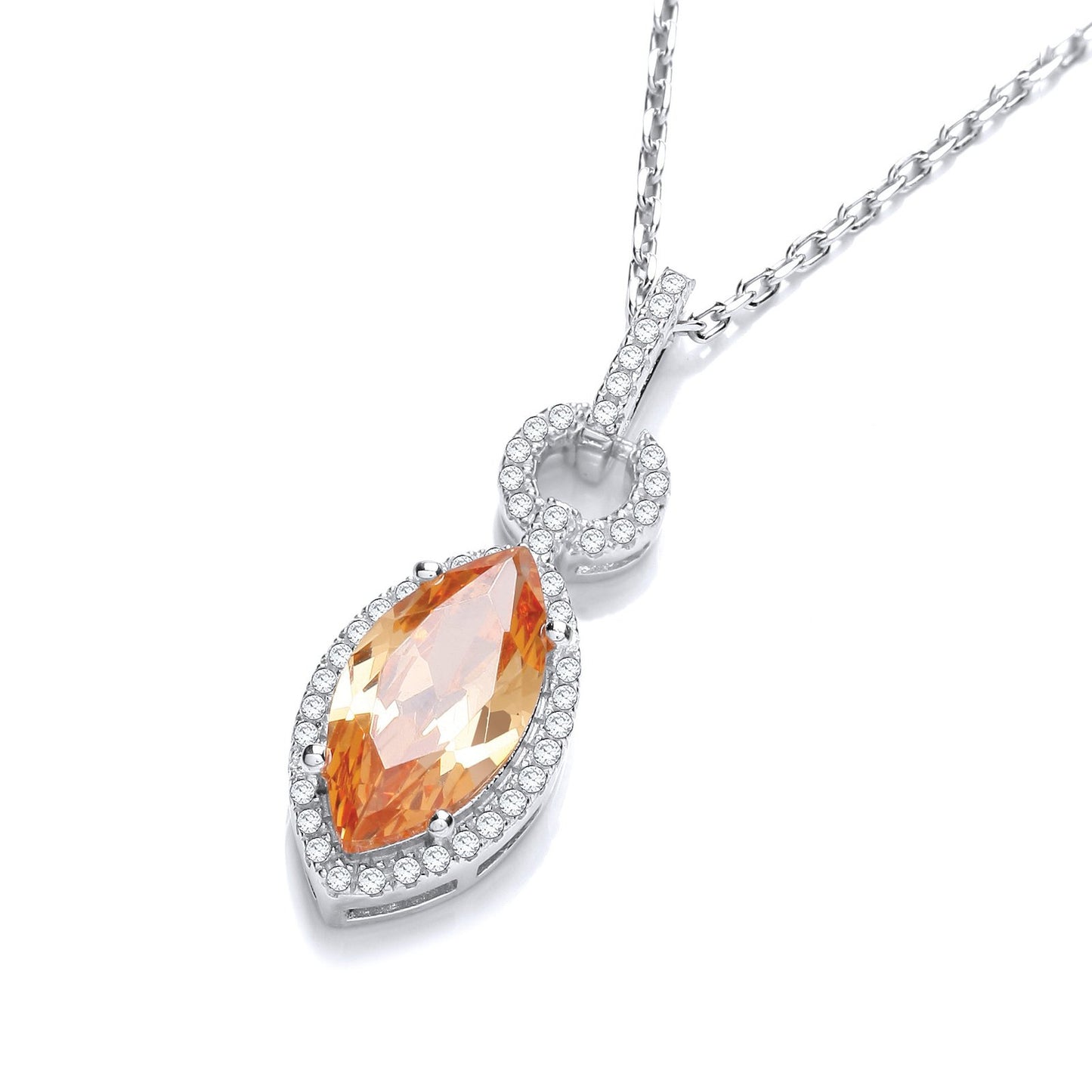 Micro Pave' Champagne & White Drop Pendant With 18" Chain
