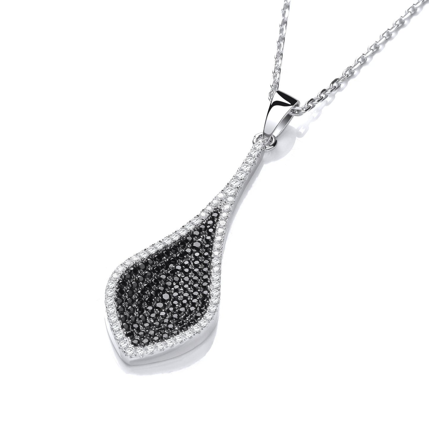 Micro Pave' Black & Clear Drop Pendant With 18" Chain