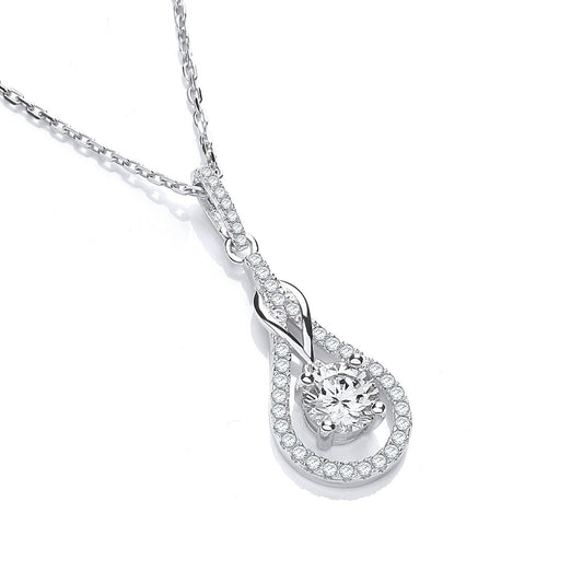 Micro Pave' Teardrop Cubic Zirconia Pendant With 18" Chain
