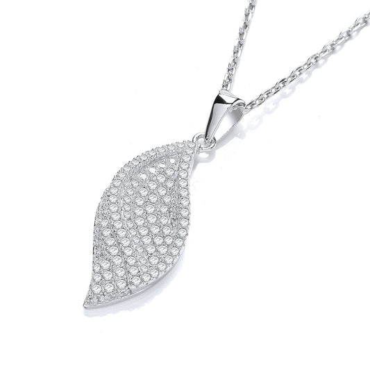 Micro Pave' Leaf Cubic Zirconia Pendant With 18" Chain