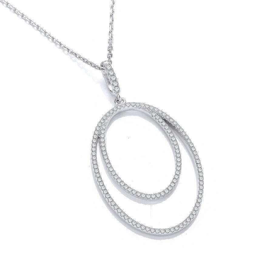 Micro Pave' Oval Double Row Cubic Zirconia Pendant With 18" Chain
