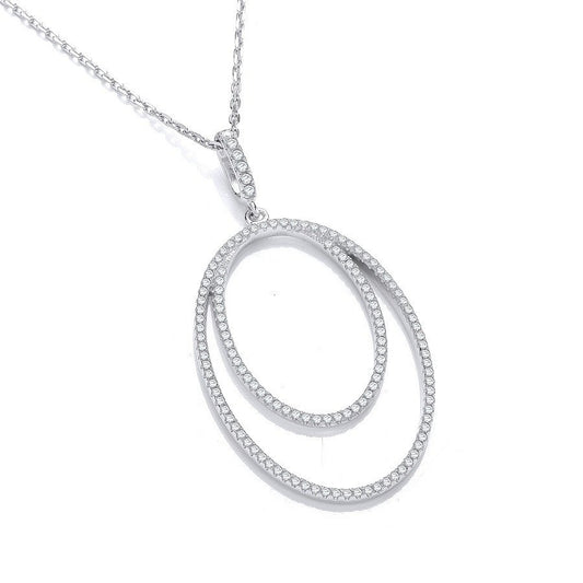 Micro Pave' Oval Double Row Cubic Zirconia Pendant With 18" Chain