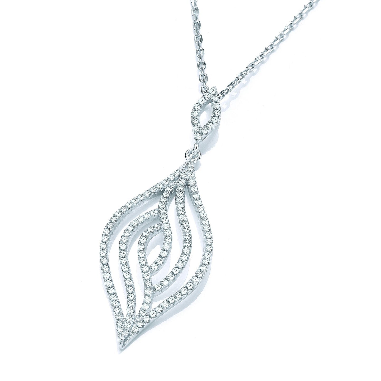 Micro Pave' Leaf Cubic Zirconia Pendant With 18" Chain