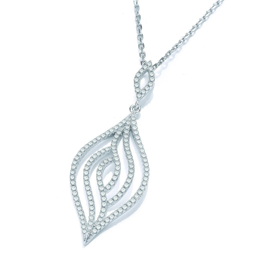 Micro Pave' Leaf Cubic Zirconia Pendant With 18" Chain