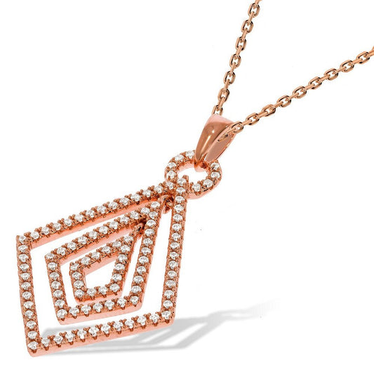 Micro Pave Rose Coated Fancy Cubic Zirconia Pendant With 18" Chain