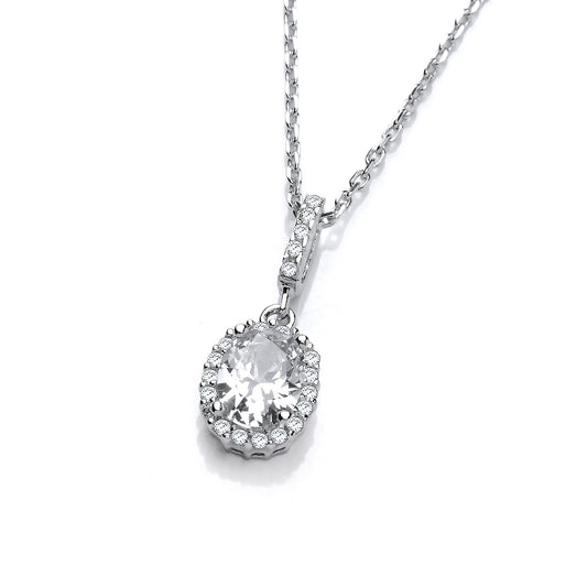 Oval Clear Cubic Zirconia Drop Pendant With 18" Chain