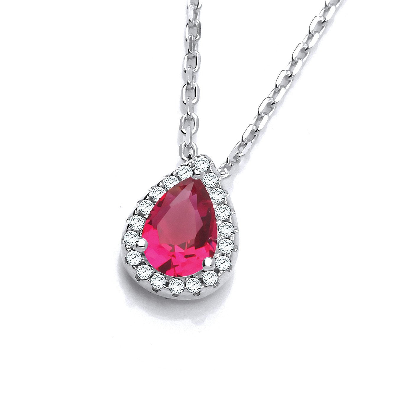 Teardrop Red Cubic Zirconia Pendant With 18" Chain