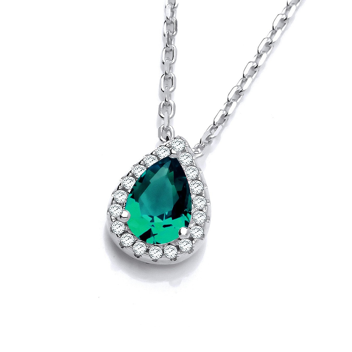 Emerald Green Cubic Zirconia Pendant With Chain