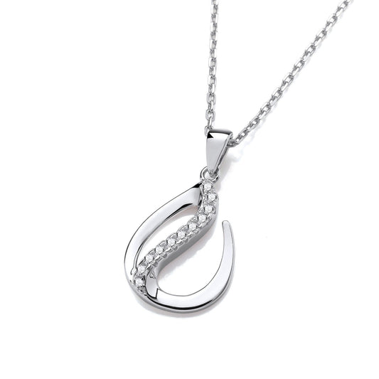 Flat Teardrop Silver Pendant With Chain