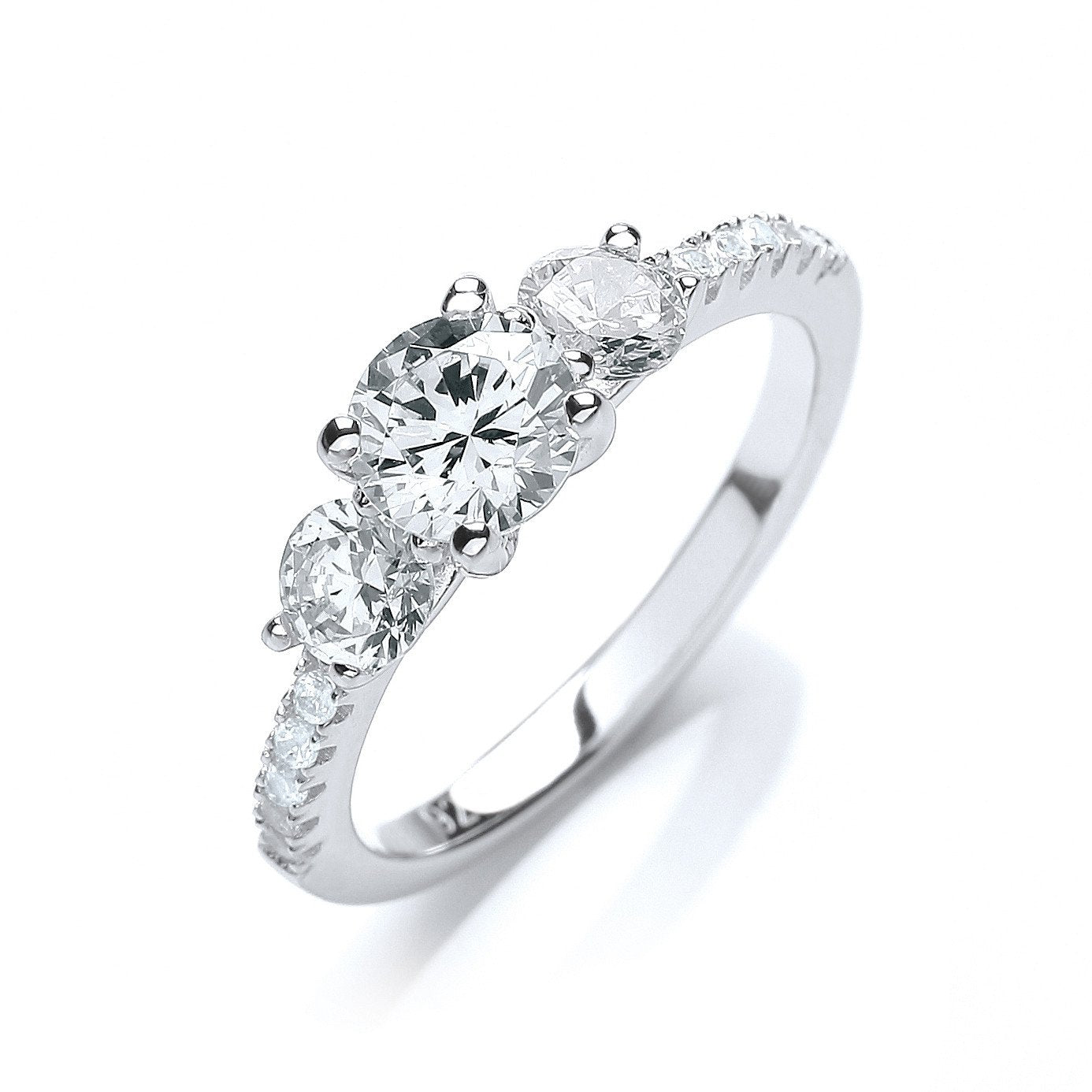 Micro Pave' Trilogy Ring & Cubic Zirconia On Shoulder