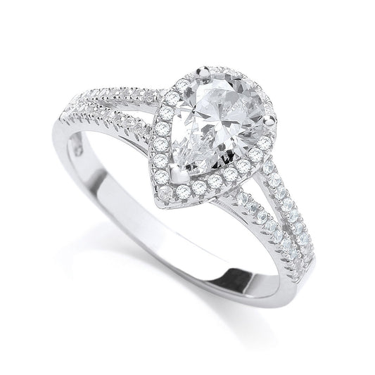 Micro Pave' Pear Shape Split Shank Cubic Zirconia Ring