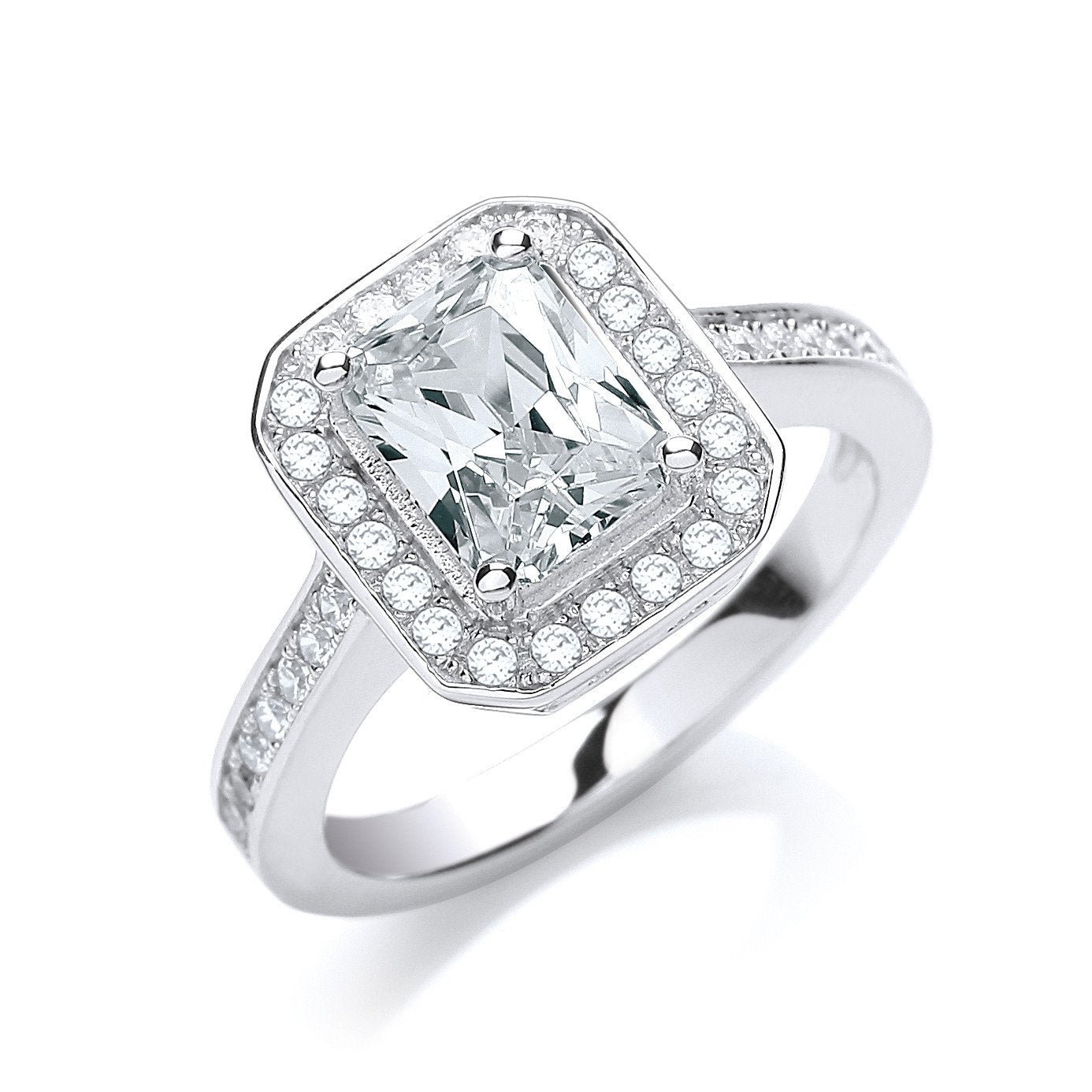 Micro Pave' Emerald Shape Cubic Zirconia & Shoulder Ring
