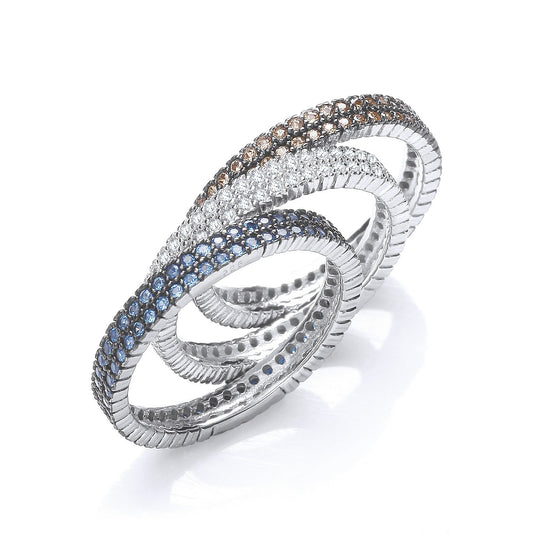 Micro Pave' 3 Band Ring (white, Sapphire & Champagne)