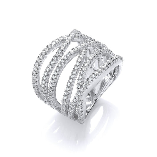 Micro Pave' Six Rows Of Clear Cubic Zirconia Ring