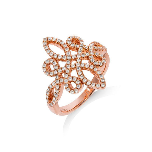 Micro Pave Rose Coated Fancy Silver Cubic Zirconia Ring