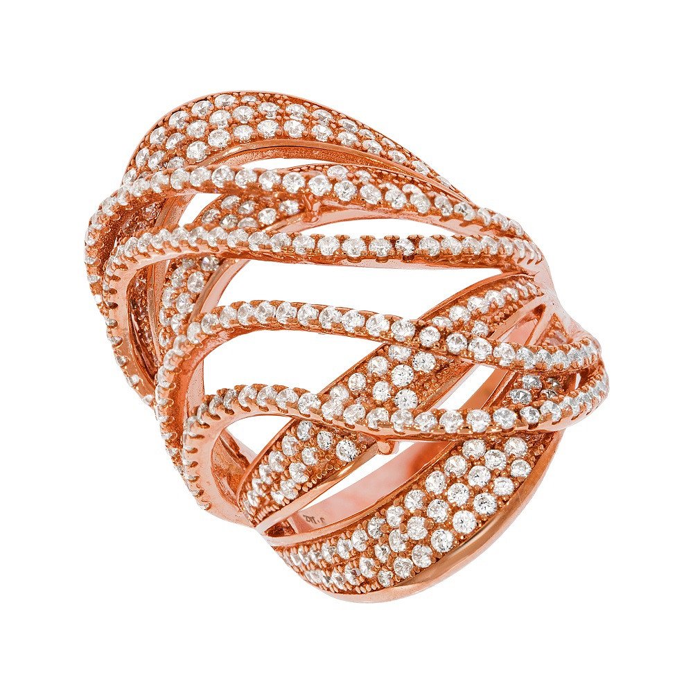 Micro Pave Rose Coated Fancy Silver Cubic Zirconia Ring
