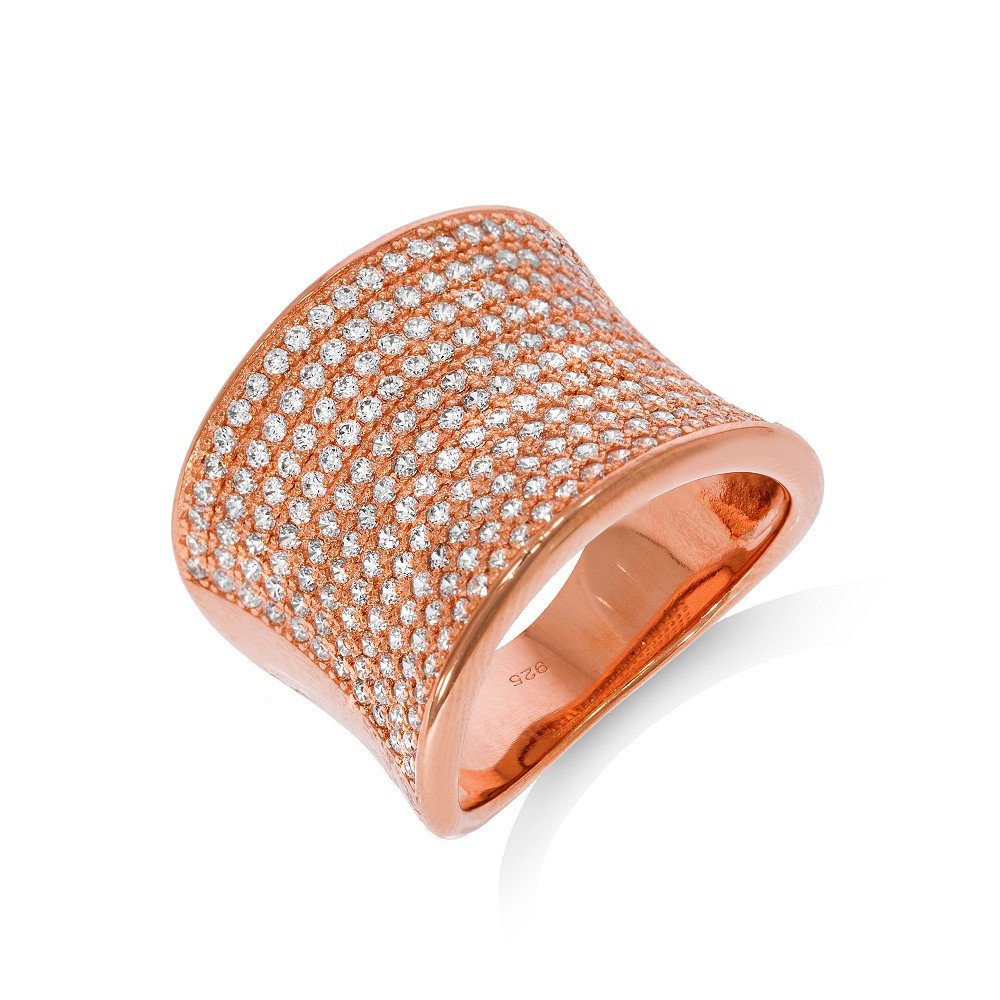 Micro Pave Rose Coated Fancy Silver Cubic Zirconia Ring