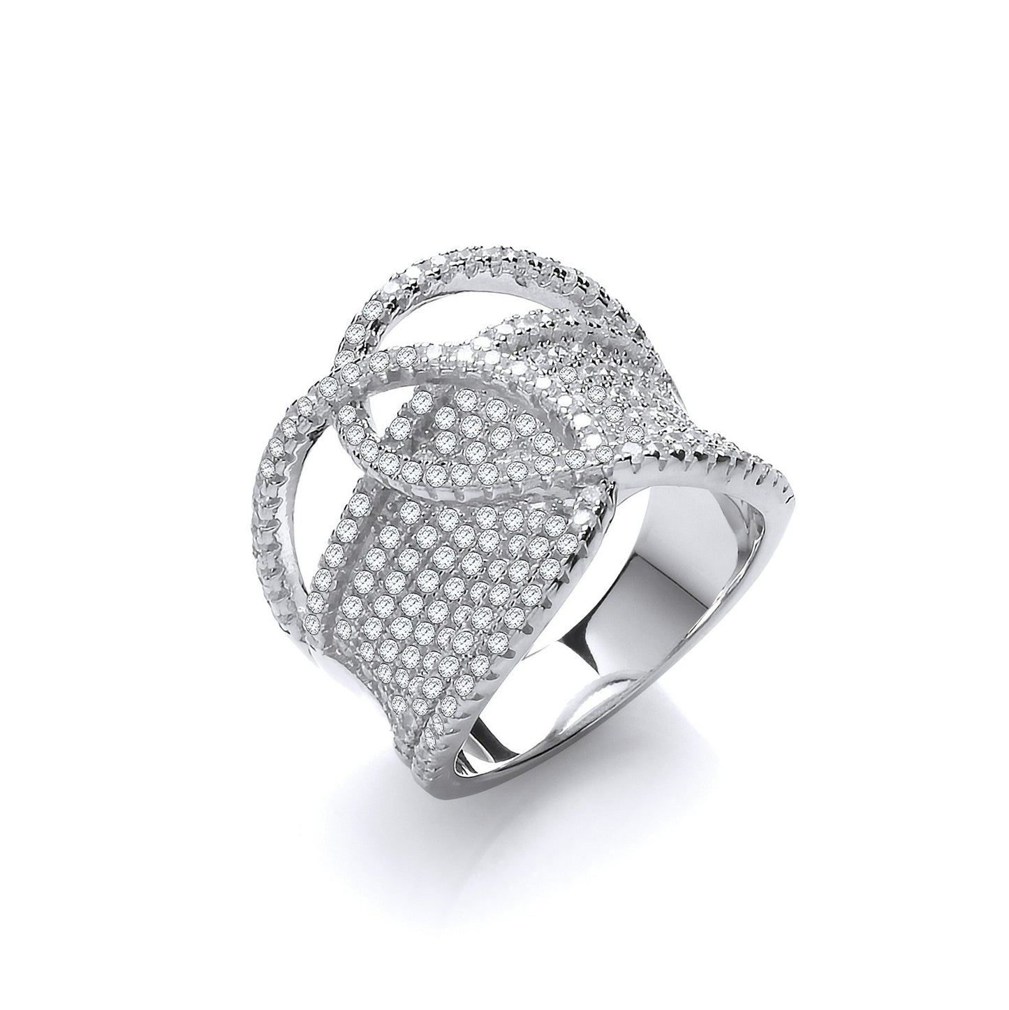 Micro Pave Cubic Zirconia Interlocking Top Silver Ring