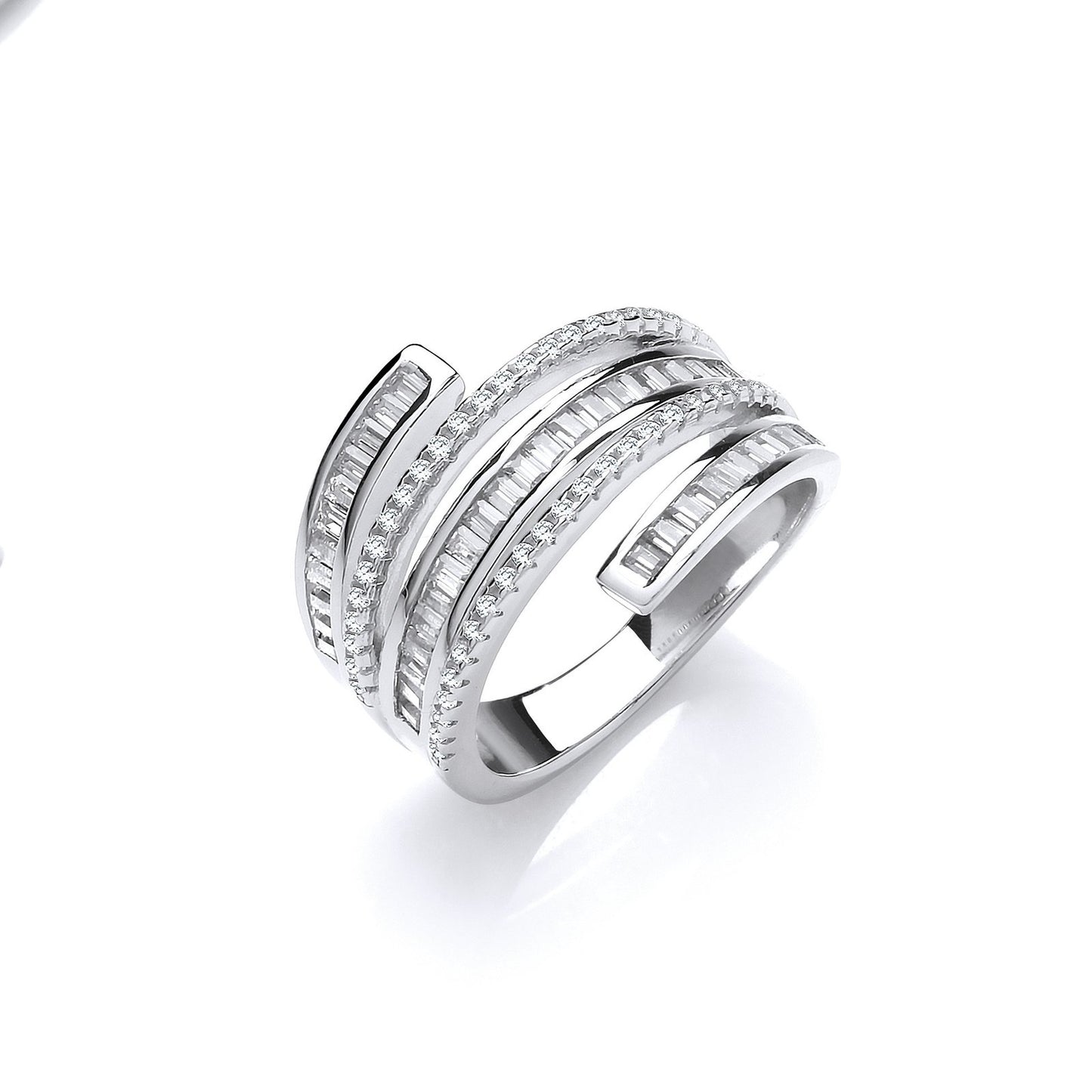 Silver 5-layer Baguette & Round Cubic Zirconia's Ring