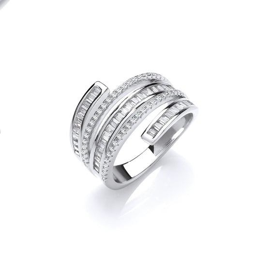 Silver 5-layer Baguette & Round Cubic Zirconia's Ring