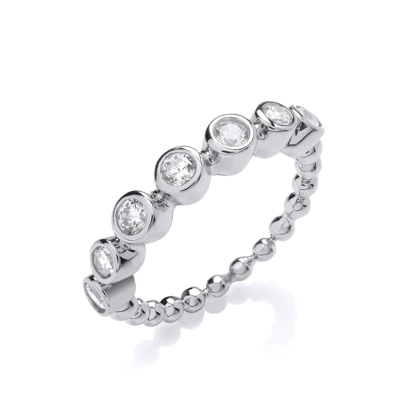 Seven Cubic Zirconias Beaded Silver Ring