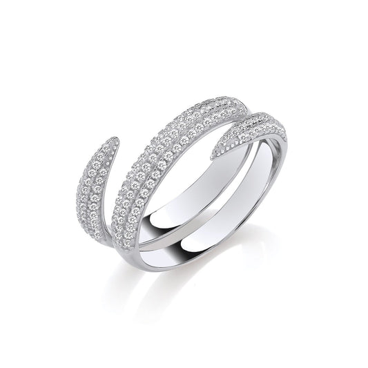 Cross-over Two Bands Cubic Zirconias Silver Ring