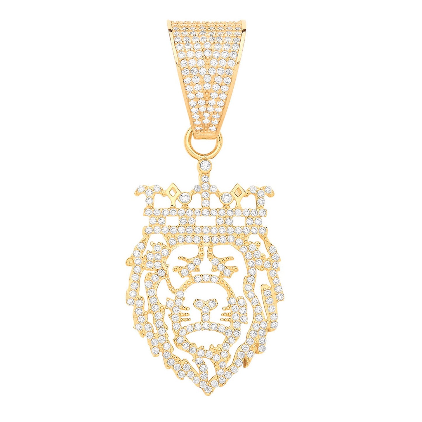 Yellow Gold Lion Face King/crown Cubic Zirconia  Cut Out Pendant