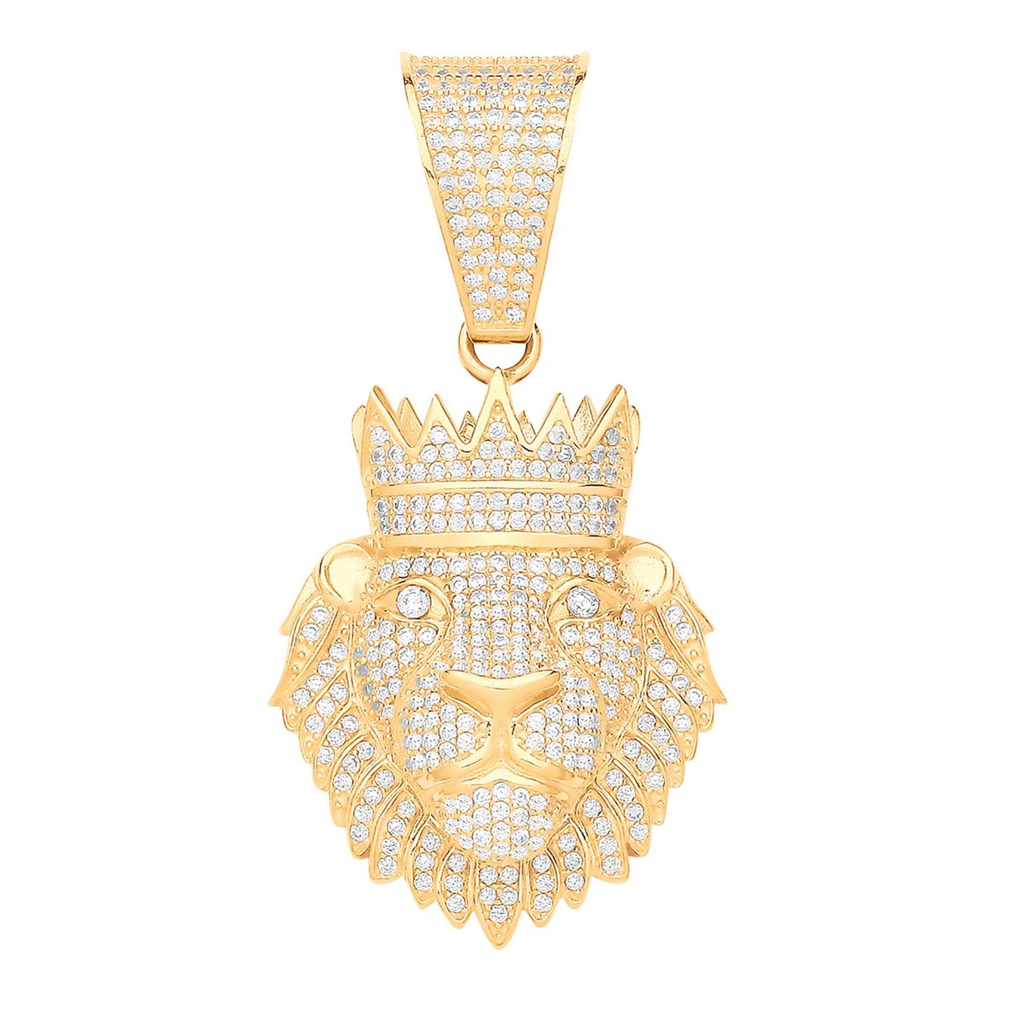 Yellow Gold Cubic Zirconia Lion King Face  Pendant