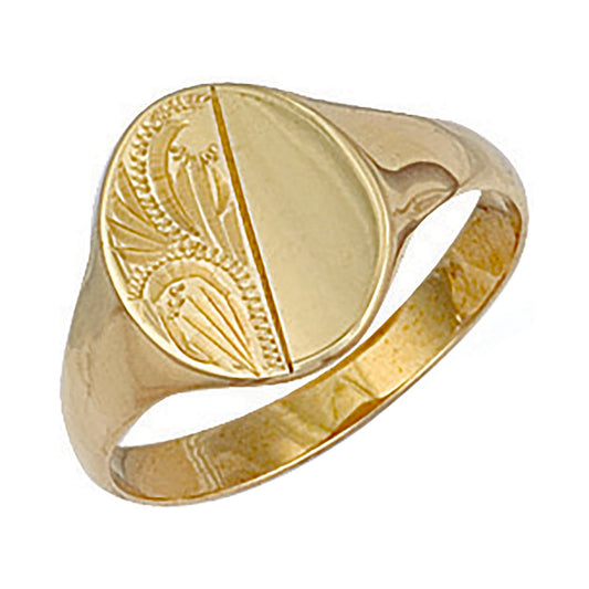 Yellow Gold Engraved Oval Signet Ring